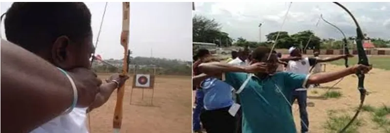 Nigerian archery team members with their trophies