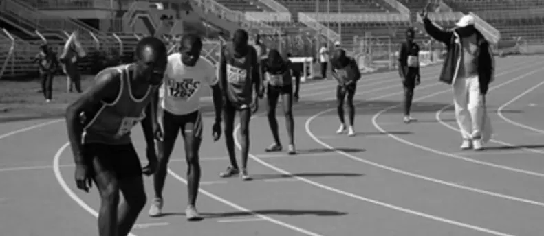 Black and white photo of an early athletics race