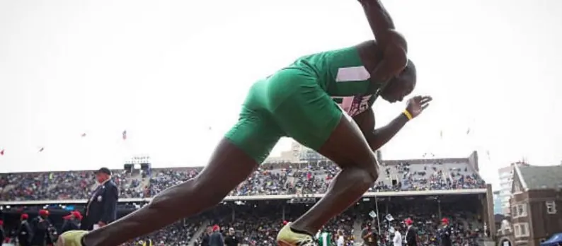 A Nigerian athlete training on the track