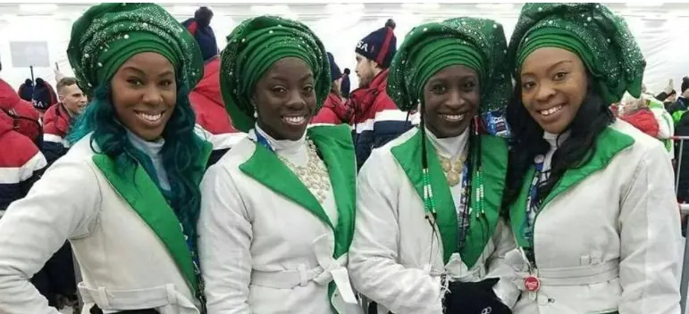 Nigeria’s bobsleigh athletes in green and white