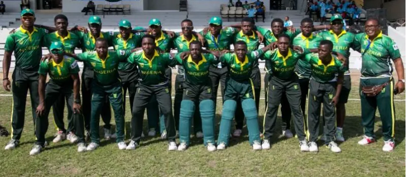 The Nigeria national cricket squad in their green kit