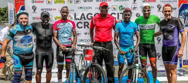 Cyclists and officials at a Lagos cycling event