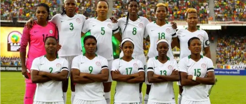 The Super Falcons starting eleven in white