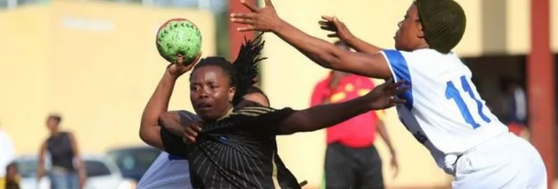 A Nigerian women’s player shooting under pressure