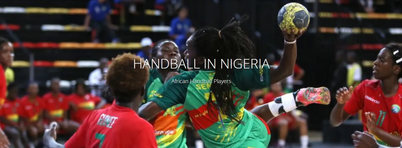 Women&rsquo;s handball players contesting the ball in an African championship match