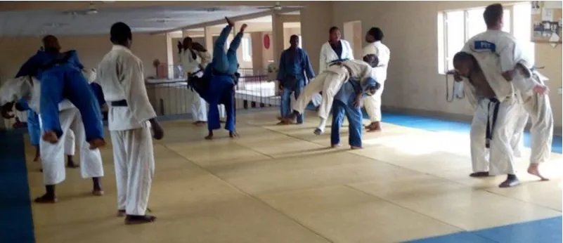Nigerian judokas training on the mat