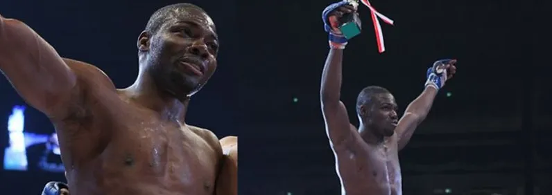 A Nigerian-heritage fighter celebrating a win