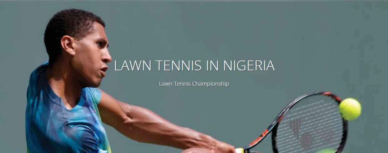 A tennis player striking a backhand in a Nigerian championship