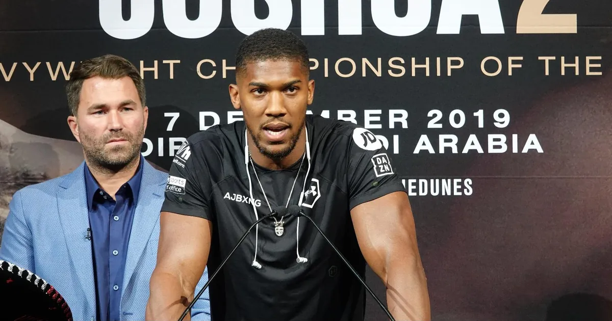 Anthony Joshua speaking at a press conference