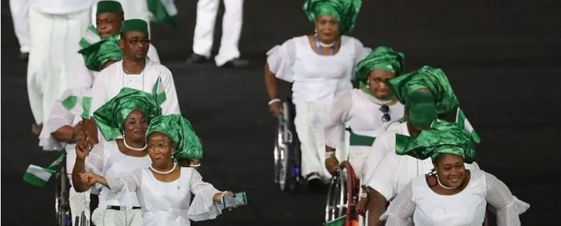 Nigeria&rsquo;s Paralympic team in traditional dress at an opening ceremony