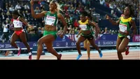 Nigerian sprinters celebrating at the Commonwealth Games