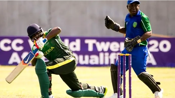 Nigerian batter playing a shot at a T20 qualifier