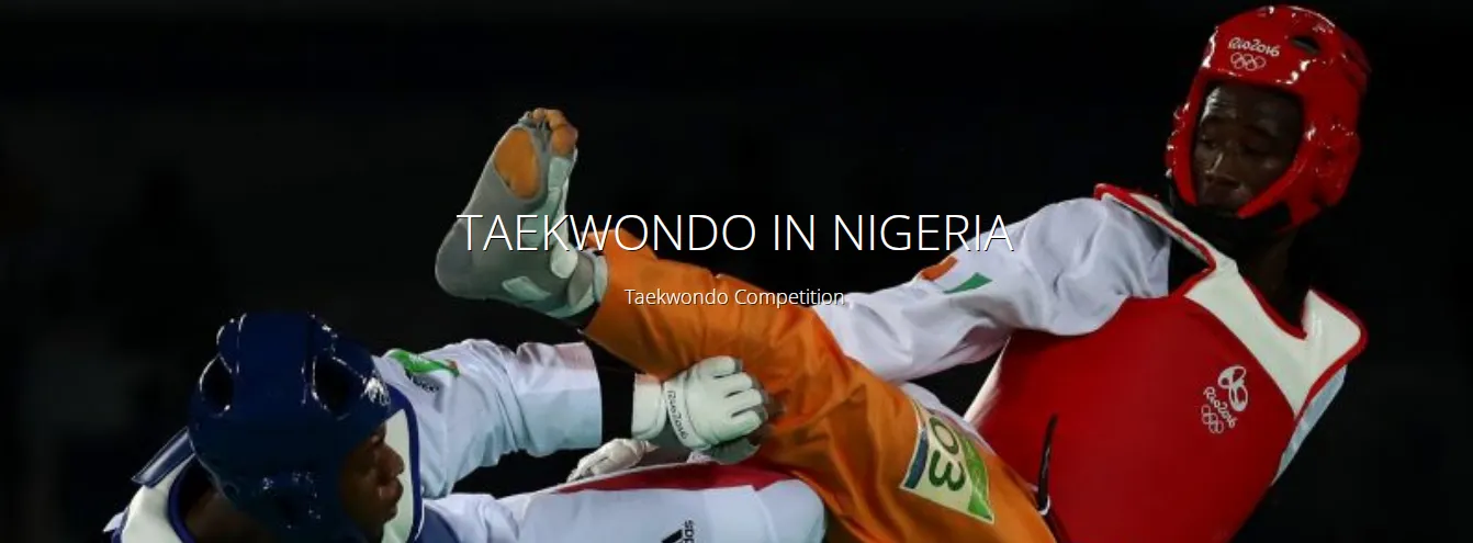Olympic taekwondo fighters mid-kick